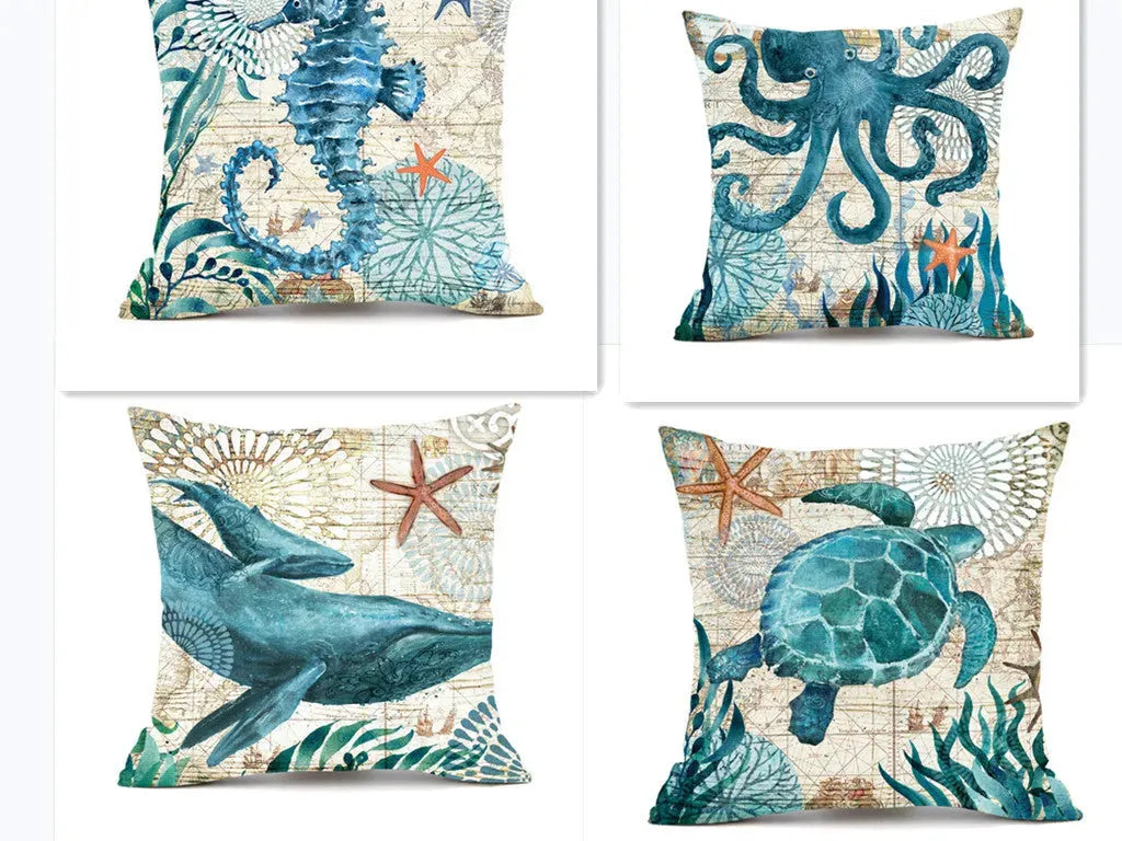 Cushion Covers Sea Turtle Printed Throw Pillow - Bellarte Enchanté Cushion Covers Sea Turtle Printed Throw Pillow